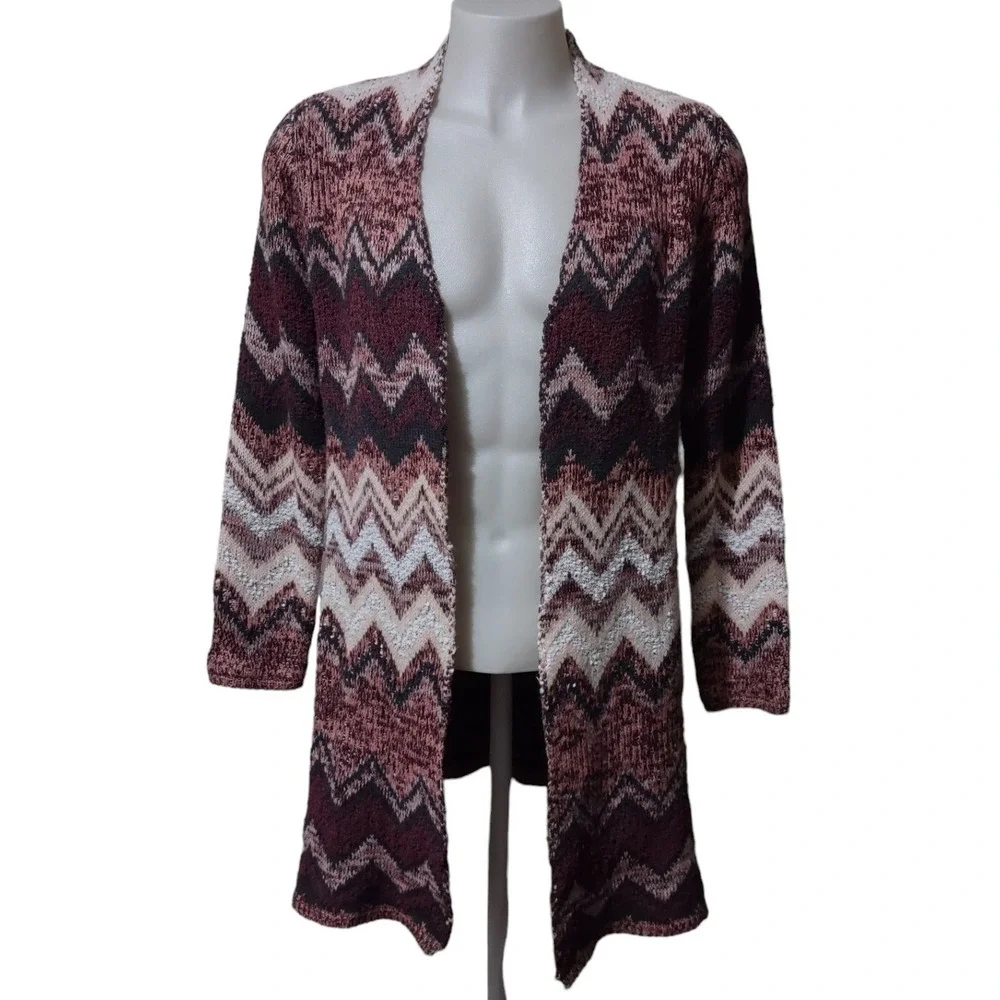 Hannah Cardigan Women's XL Open Front Long‎ Duster Colorful Sweater Side Slits